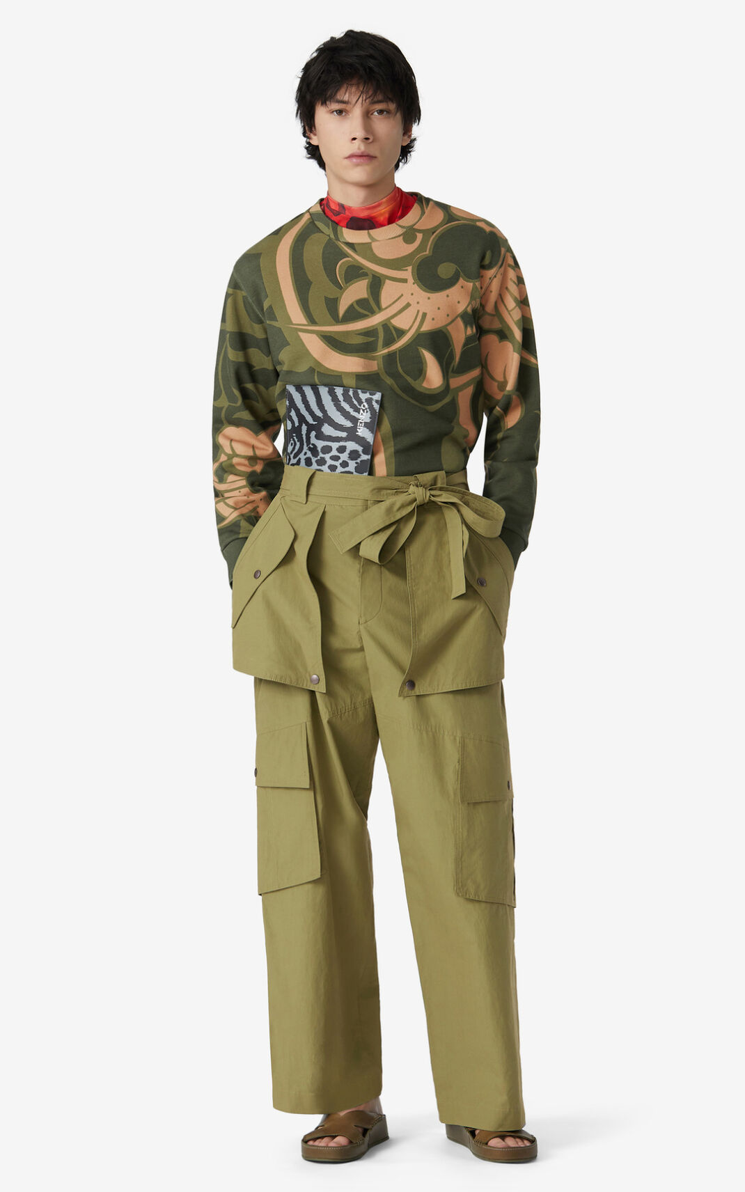 Pantalon Kenzo Wide cargo Homme Vert Olive | YEUJ-21569